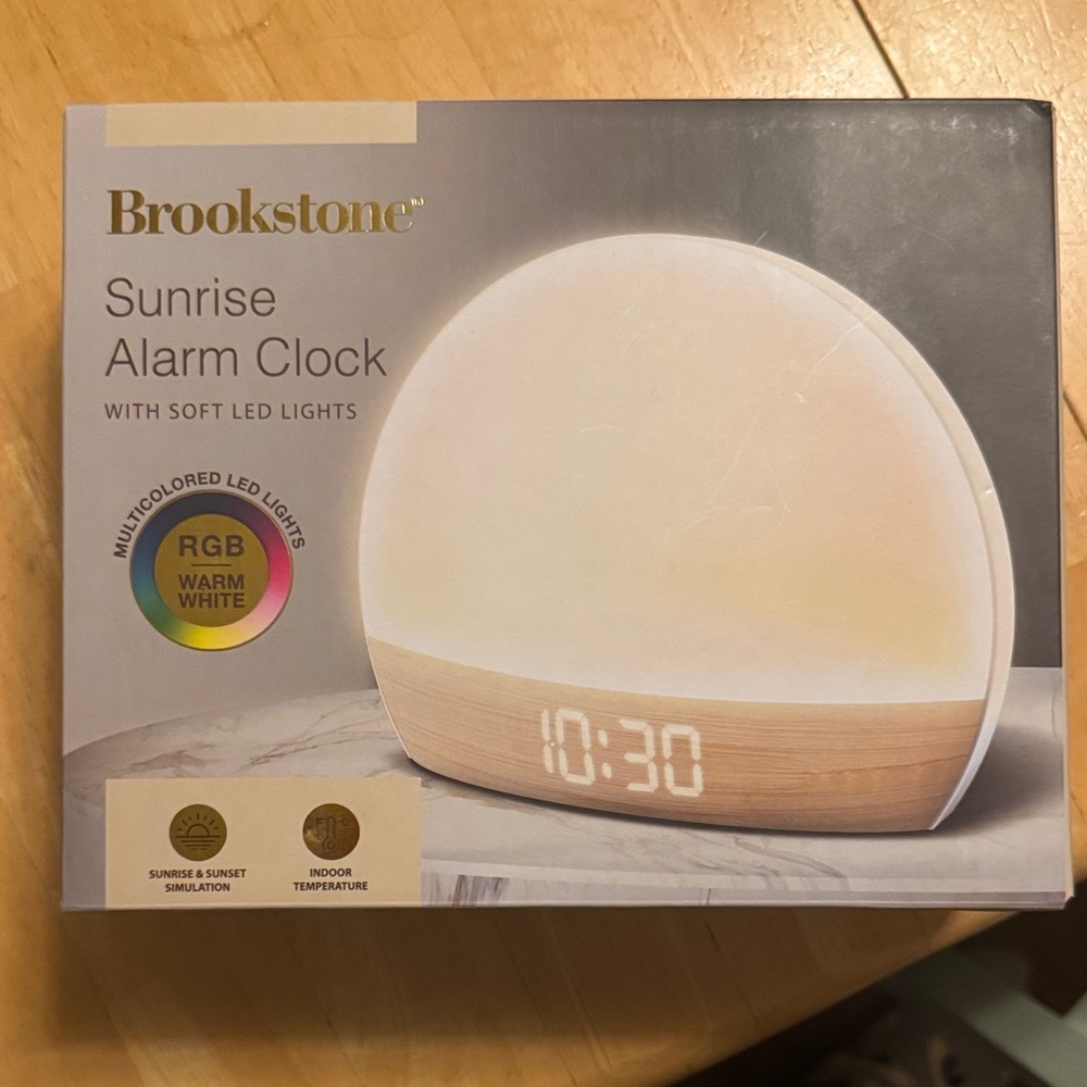 Brookstone Sunrise Alarm Clock with Soft White and Tan Design